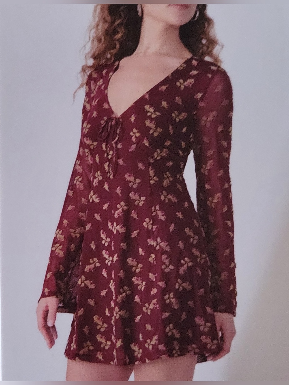 Betsey Johnson Women's Babydoll Mini Dress Sz XLFloral Burgundy Chic Cottagecore